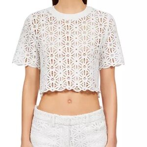The Kooples Cropped Floral Lace Top